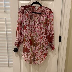 Floral Button-Front Blouse in Pink & Red